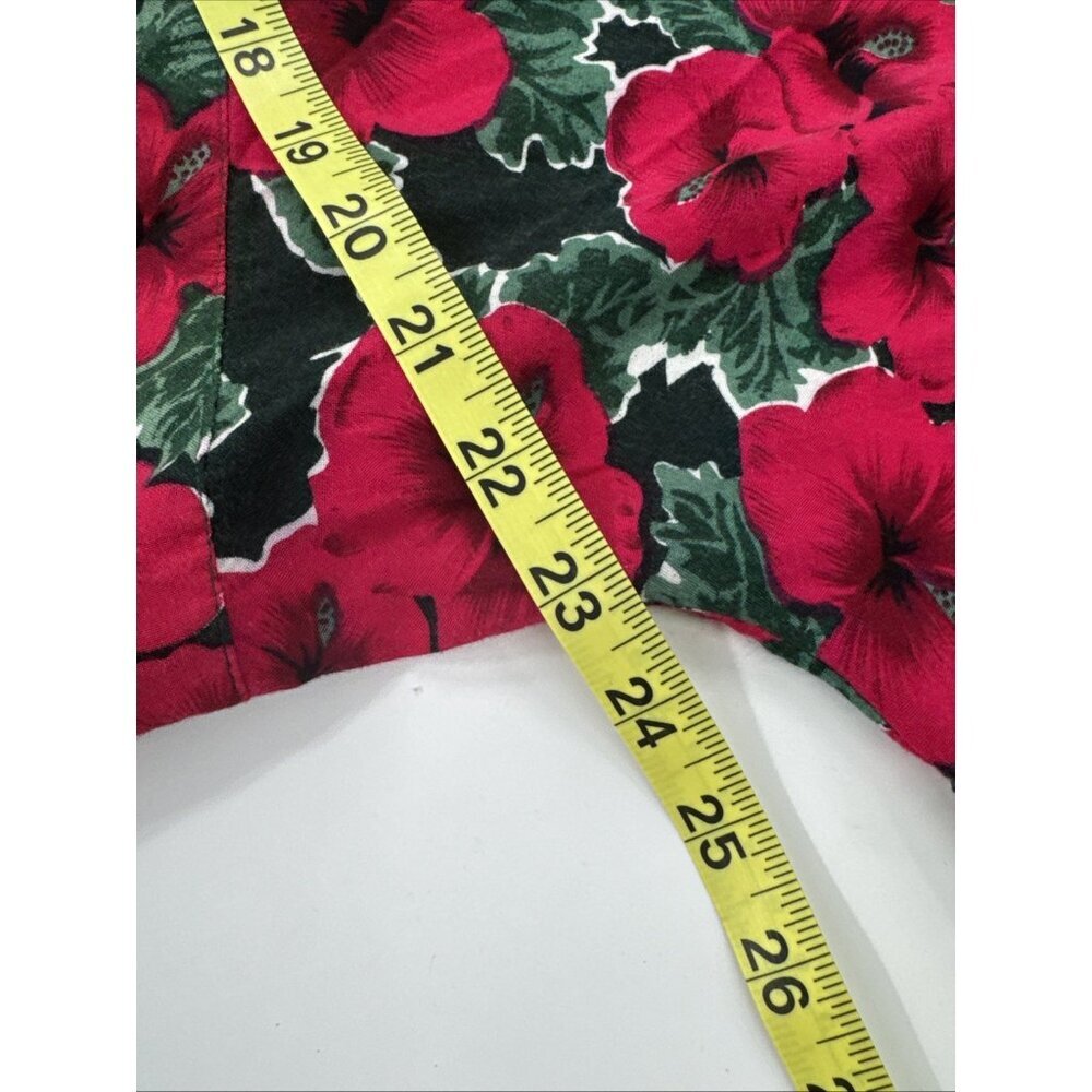 Vintage 80s Caroline Wells Dress 24W Long Red Floral Pleated Button Victorian - Picture 8 of 12